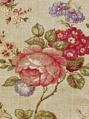 TELA DECORATIVA WAVERLY COVENTRY HILL 100% ALGODÓN ROSA FLORAL sobre AMARILLO 57x100 Foto 1 de 4