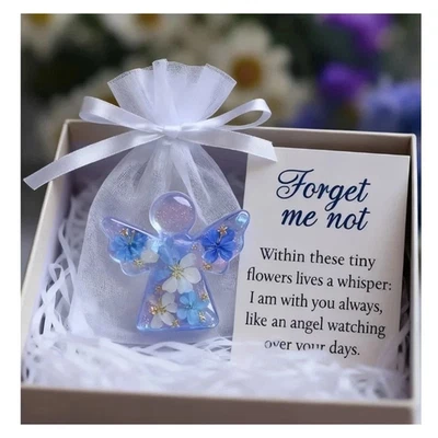 Forget Me Flower Print Angel Keepsake Mini Acrylic Figurine with Sympathy Card