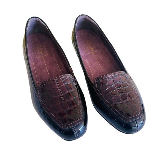 Mocassini donna Clarks Everyday 8 5 W marrone scuro modello coccodrillo scarpe 82700