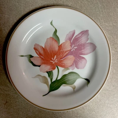 Dos platos de ensalada/desierto Corelle vintage "Pacifica" rosa melocotón flores hibisco Foto 1 de 4