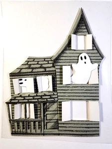 Haunted House Halloween Ghosts Open Windows Cardstock Die Cut 5" x 6.5" - Picture 1 of 3