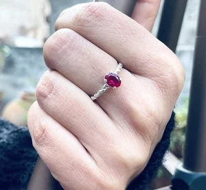 925 Sterling Silver Pink Ruby Chain Style Engagement Propose Ring for Women - Picture 1 of 12