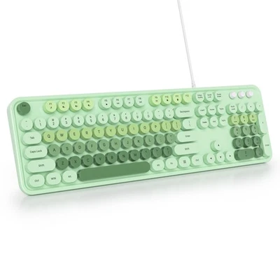 Green Retro Punk Keyboard Full Size Typewriter Wired USB Floating Keys - Image 1 of 4