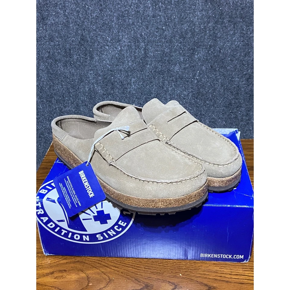 Zuecos Birkenstock Naples de gamuza de cuero topo para hombre EE. UU. 10 UE 43 ajuste regular Foto 1 de 4