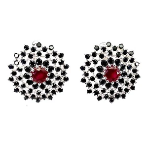 925 Sterling Silver Earrings Round Ruby 5mm Spinel Natural Gemstone Jewelry - Picture 1 of 14