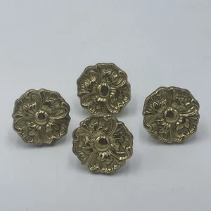 Lot If 4 Vintage Flower Design 2” Drawer Cabinet Pull Knobs Brass Hardware #204 - Picture 1 of 4