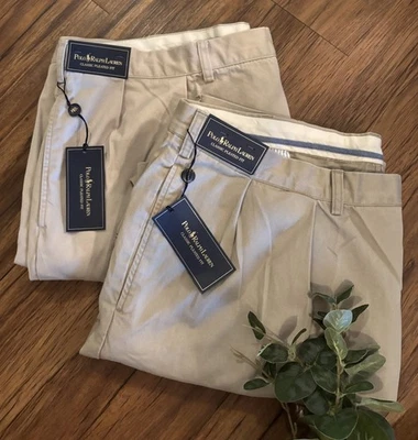 NEW LOT OF 2 Polo Ralph Lauren Classic Pleated Fit Pants Mens 44Bx32 Khaki Beige - Image 1 of 4