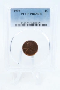 1939-P PCGS PR65RB Lincoln Wheat Cent Proof 1C - Picture 1 of 2