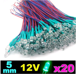 472/20# LED 5mm 12v pré-câblé vert 20pcs -green LED - Imagen 1 de 1