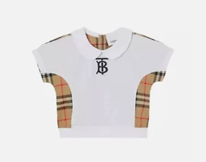 Burberry Girl Mini Deanne Check Panel Short Sleeves Shirt Top Beige 18 Month NWT - Picture 1 of 17