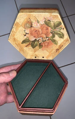 BOB'S BOXES BY LANG-2003 TRINKET BOX -"BUTTERFY FLORAL" W/ REMOVABLE TRAY-#0280  - Image 1 of 4