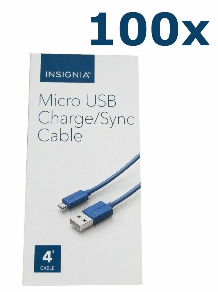 NEW Lot of 100 Insignia 4ft Micro-USB Charge Sync Cables BLUE Android NS-MCDT2B - Image 1 of 2