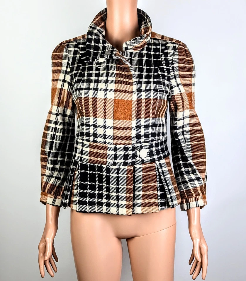 Blazer/chaqueta L.A.M.B otoño 2007 para mujer 100 % lana beige negro a cuadros talla 4 Foto 1 de 4