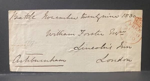 1830 FRONTE LETTERA PIEGATA con ANNULLAMENTO FRANCO GRATUITO-INGHILTERRA-WILLIAM FORSTER FIRMA - Foto 1 di 2