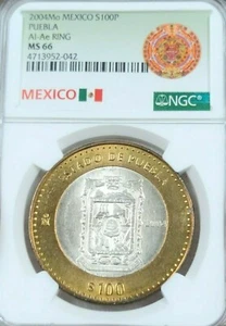 2004 MEXICO SILVER 100 PESOS S100P ESTADO DE PUEBLA NGC MS 66 RARE HIGH GRADE - Picture 1 of 5