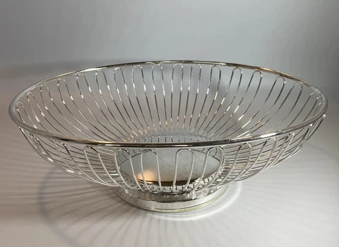 Vintage Davco Mid-Century Style Silverplate Wire Basket Bowl With Original Box Cover