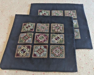 Hand Stitched Throw Pillow Cover Geometric Design Set of 2  Black 16x16 Classic - Picture 1 of 11