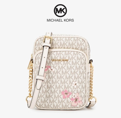 MICHAEL KORS JET SET TRAVEL Catena Tracolla Media MK Firma Crema Chiara Nuova