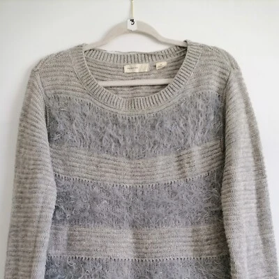 Sleeping on Snow Womens Gray Sweater M Wool BlendFluffy stripe ruffle peplum hem - Image 1 of 4