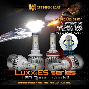 H11 9005 LED Total 160W 18000LM Combo Headlight High 6000K White 3-Sided Kit x4 - Picture 1 of 11