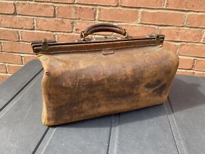 Vintage Large Leather Gladstone Bag antique  brass fittings   