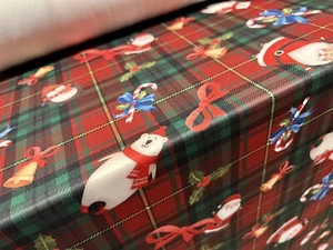 Scuba Stretch Jersey Fabric, Per Metre - Red Tartan Santa Claus Christmas Print - Picture 1 of 3