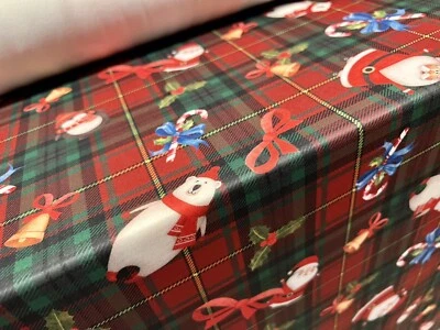 Scuba Stretch Jersey Fabric, Per Metre - Red Tartan Santa Claus Christmas Print - Image 1 of 3