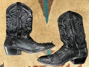 Vintage Abilene Men’s Western Snakeskin and Leather Cowboy Boots Size 10 D BLACK - Picture 1 of 17
