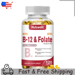 Methyl B-12 & Methyl Folate Capsules Extra Strength Votamin B6, B12 Supplement - Picture 1 of 8