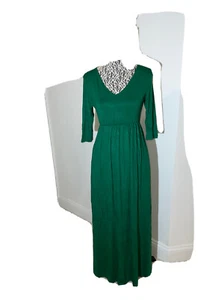 Fashion Changes Dress Size S Green Maxi Long Stretch V Neck 3/4 Sleeve New - Picture 1 of 11