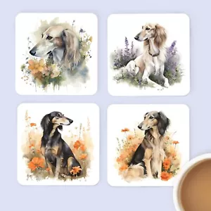More details for pet dog coasters, watercolour saluki, set of 4, mug mats