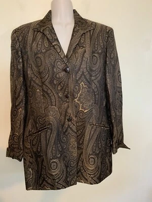 Женский блейзер Jones New York черное золото бронза пейсли длинный жакет размер 8 - Изображение 1 из 4