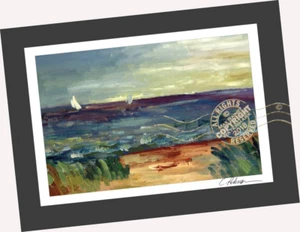 Sail Boat at Seas ORIGINAL OIL PAINTING print Seascape Landscape Impressionist - Picture 1 of 8