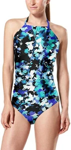 SPEEDO TRAJE DE BAÑO MUJER DE UNA PIEZA ESTAMPADO FLORAL AZUL PEQUEÑO NUEVO CON ETIQUETAS - Imagen 1 de 4