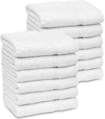 Paquete de 12 toallas de baño blancas 22"X44" 100 % algodón 7 lb económicas hotel/gimnasio/spa Foto 1 de 4