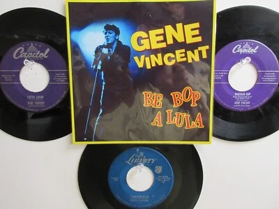 💥 4 EDDIE COCHRAN /GENE VINCENT HIT 45's+1PICTURE[Be-Bop-A-Lula]  THE 50's! 💥 - Image 1 of 3