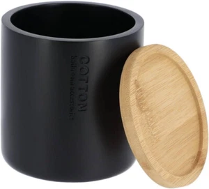 Wattedose schwarz Wattepadspender Kosmetikdose Wattebehälter Polyresin/Bambus - Bild 1 von 4