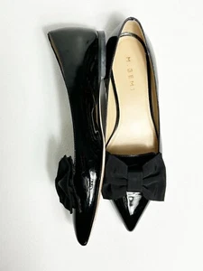 M. Gemi Patent Leather Pointed Toe Bow Flat in Black - Sz 40 (9.5) - Picture 1 of 8