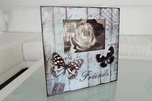 Fotorahmen 13 x18 cm, Metall bedruckt, Rahmen 30 x 30 cm, Schmetterling  Neu - Bild 1 von 3