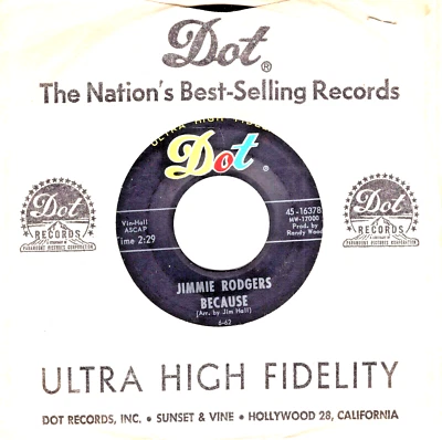 Jimmie Rodgers:     Because / No One Will Ever Know .. 45 RPM-2648 - Image 1 of 3