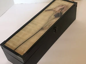 Black Wooden Decorative Keepsake Box Hinged Purple Iris Lid 13.5 X 4 Inch - Picture 1 of 12