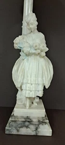 Antique Alabaster Statue Lamp - Woman Holding Flowers 30”H - Picture 1 of 23