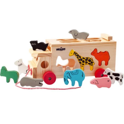 WOODYLAND KLEINKINDER SORTIERWAGEN & TIERFIGUREN Holzspielzeug Steckspiel LKW Holz # 91199