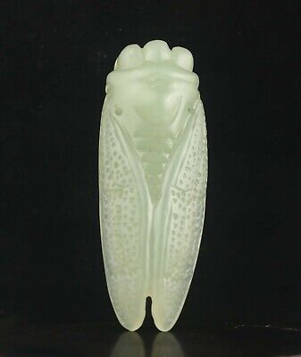 Chinese Old Natural Hetian Jade Hand-carved Statue Cicada Pendant 2.5 Inch • 24.47$