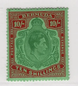 KGVI BERMUDA 1942 GEORGE VI HIGH VALUE 10/- SCOTT 126a SG 119c VERY FINE MNH B08 - Picture 1 of 2
