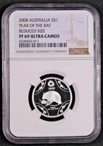 2008 Australia Silver 1 Dollar Lunar Year of the Rat Reduced Size - NGC PF69 - Picture 1 of 2