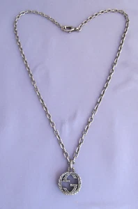 AUTHENTIC GUCCI ITALY STERLING GG LOGO PENDANT NECKLACE - Picture 1 of 16