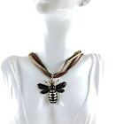 Bee Pendant Necklace Mixed Metals Black Enamel Four Strings Cord 17 In Women