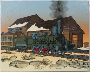 Fort Wayne, IN Railroad Train Depot 1970s Canvas Print Artist Signed H Hargrove - Picture 1 of 2