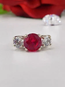 2.95 Ct Round Cut Natural Ruby & Diamond Wedding Ring 14k Solid White Gold Ring - Picture 1 of 10